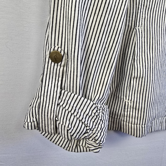 Dressbarn Stripe Live a Little Zip Up Jacket Size XL Black Off White - Picture 7 of 12